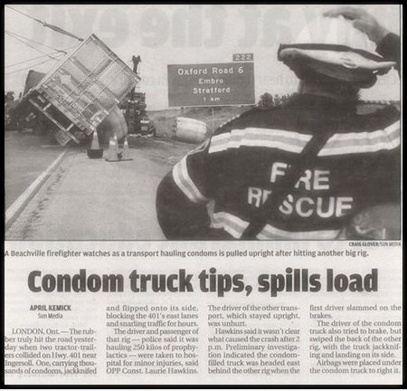 Condom Truck + Unfall = Lustig Headline.