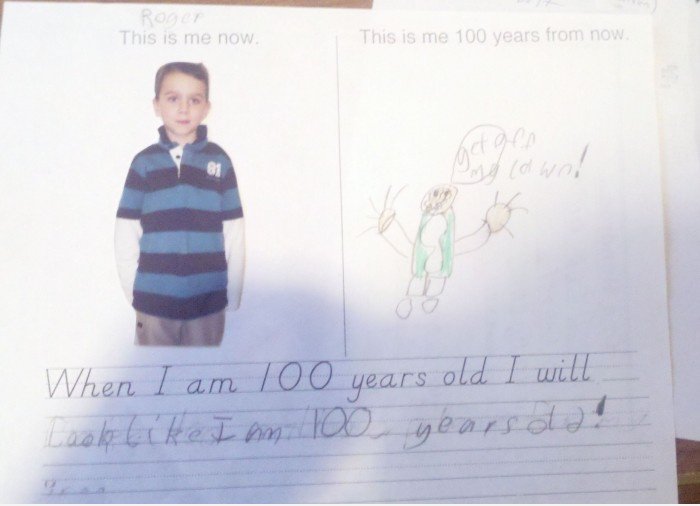 Mein Sohn der Beschreibung von sich selbst in 100 Jahren