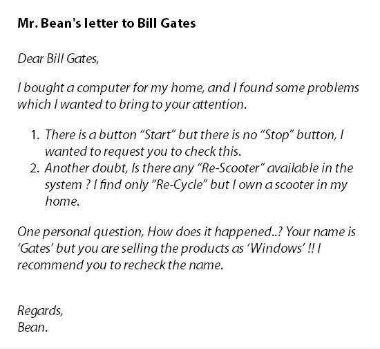 Mr Bean Brief an Bill Gates