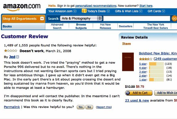 Amazon Bible Review: "Dieses Buch funktioniert nicht"