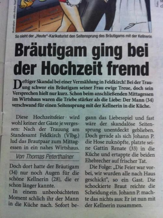 Deftiger Skandal bei einer Vermählung in Feldkirch - Zeitungsartikel Fail Bild