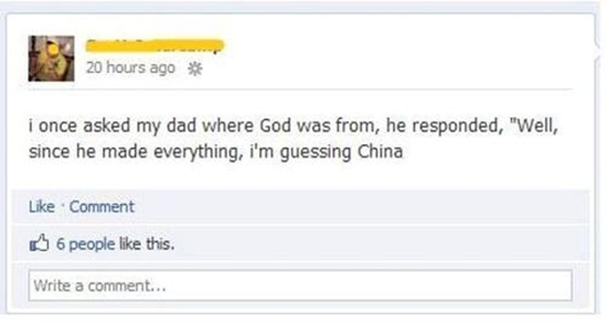 Ich fragte einmal meinen Vater woher Gott kommt - Facebook Statusmeldung Win