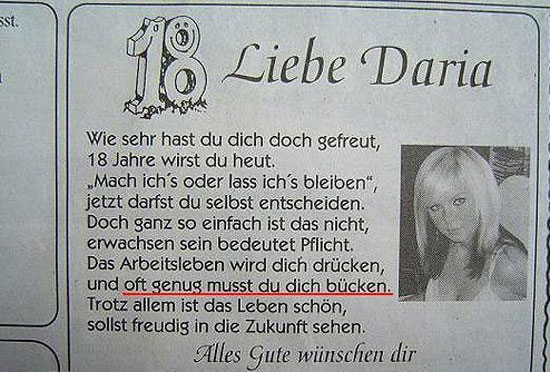 Liebe Daria - Insterat FAIL