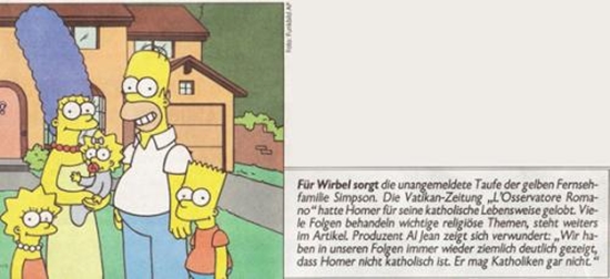 Vatikan-Zeitung lobt Homer für seine katholische Lebensweise - Zeitungsartikel Fail Bild
