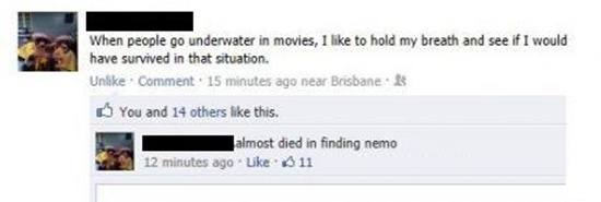 Wenn Leute in Filmen unter Wasser gehen - Facebook Statusmeldung Win